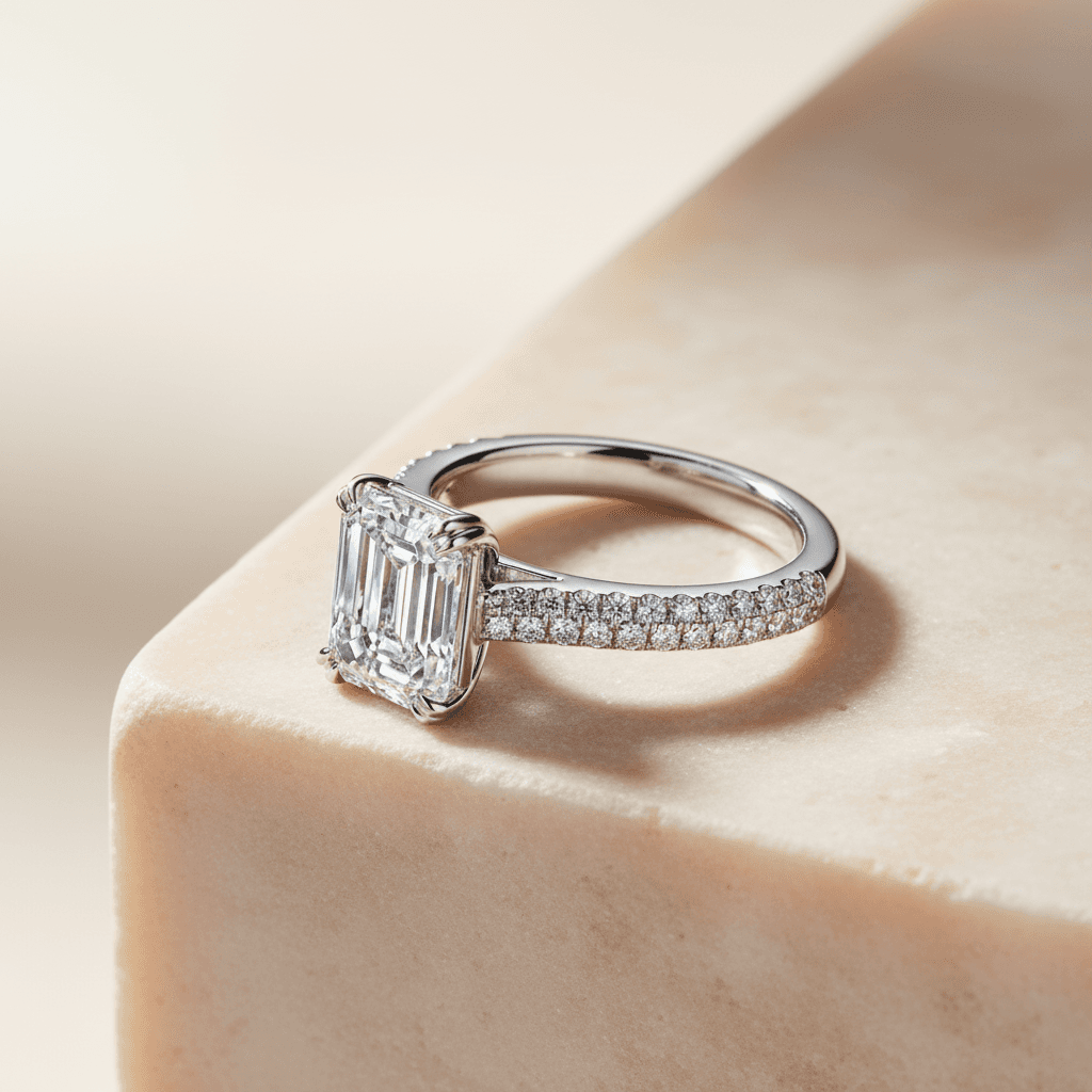 Close-up of fine jewelry under gemological inspection